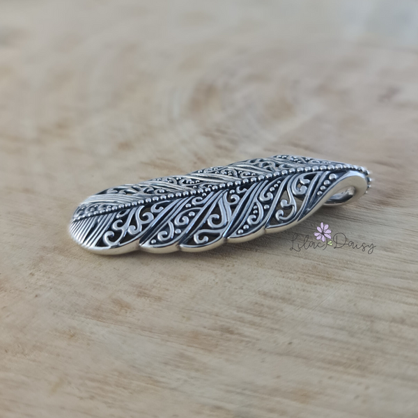 Oxidized Feather Sterling Silver Pendant