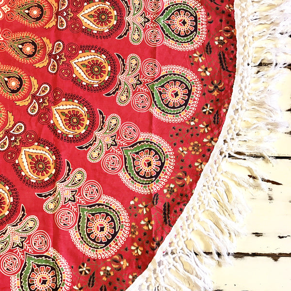 Red Blaze with White Tassel Fringe