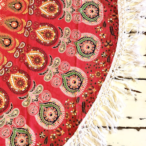 Red Blaze with White Tassel Fringe
