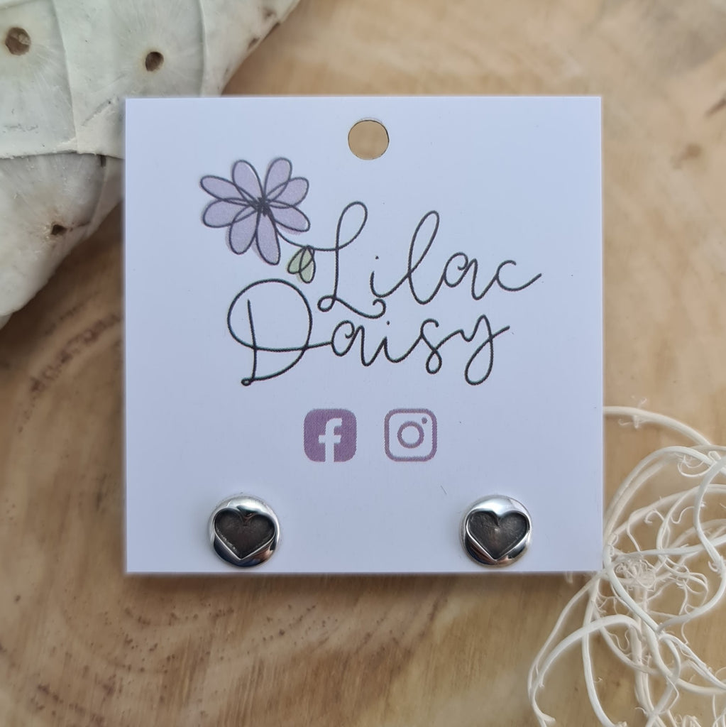 Oxidized Heart - Sterling Silver Stud Earrings