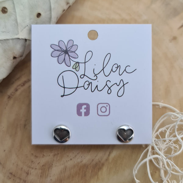 Oxidized Heart - Sterling Silver Stud Earrings