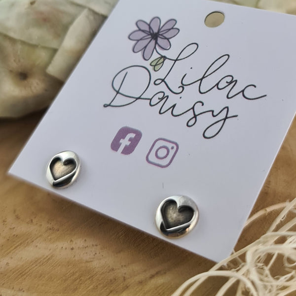 Oxidized Heart - Sterling Silver Stud Earrings