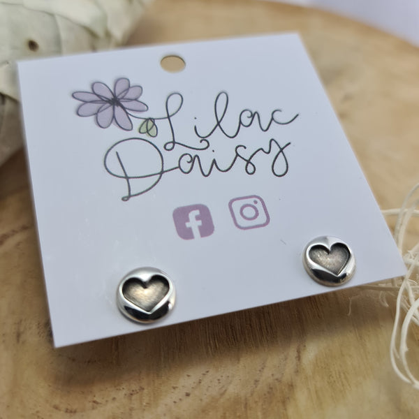 Oxidized Heart - Sterling Silver Stud Earrings
