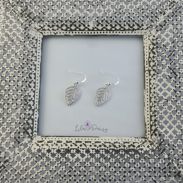 Sterling Silver Leaf Hook Earrings