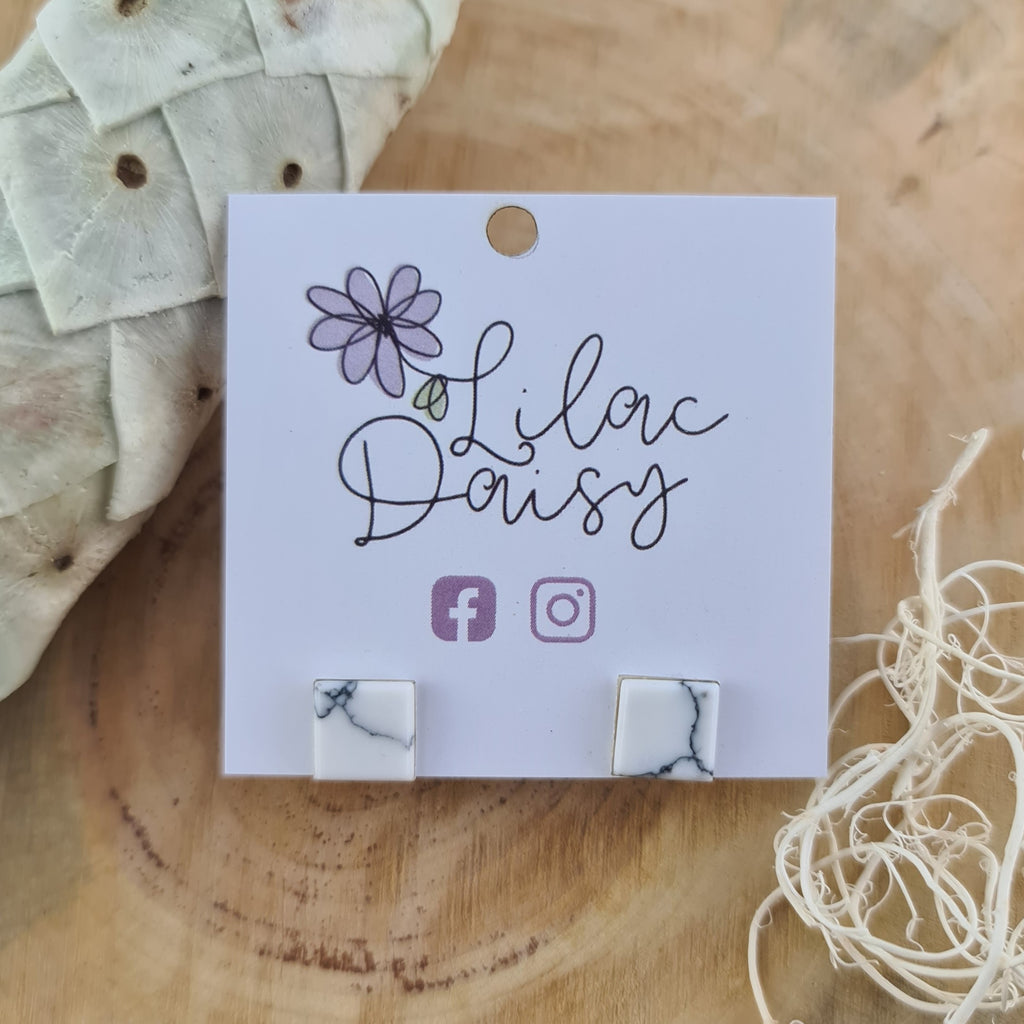 Sterling Silver Square Stud Earrings (Decorated with Howlite)