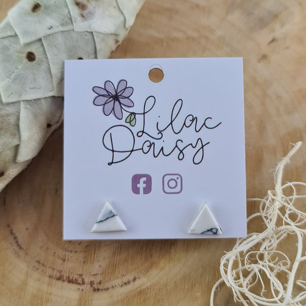 Sterling Silver Triangle Stud Earrings (Decorated with Howlite)