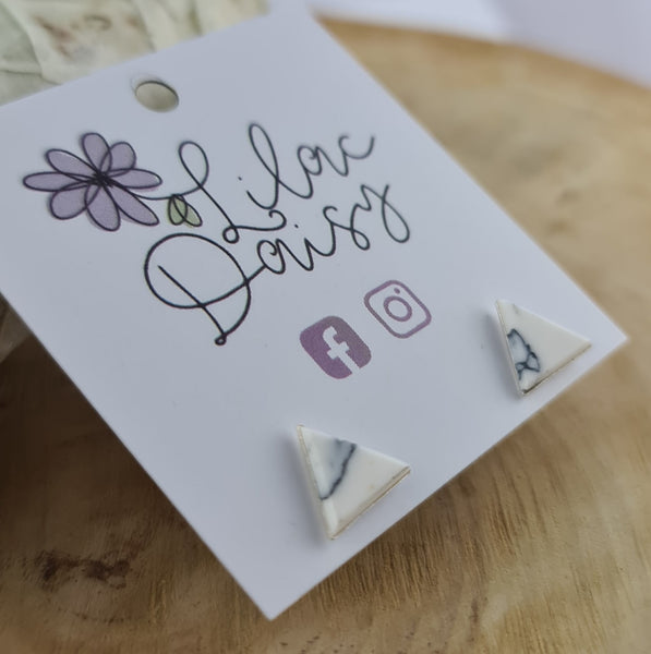 Sterling Silver Triangle Stud Earrings (Decorated with Howlite)