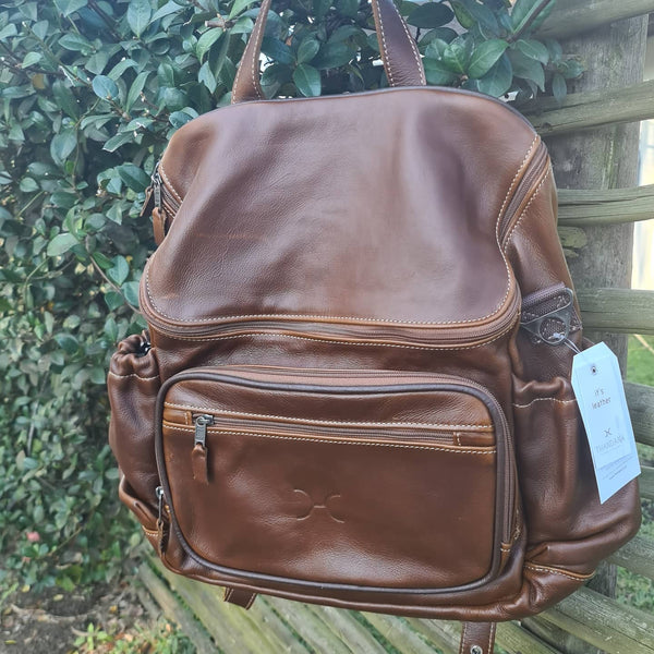 Leather Baby Nappy Backpack - Tobacco