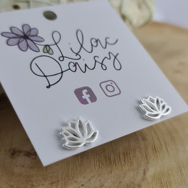 Lotus Outline Sterling Silver Stud Earrings