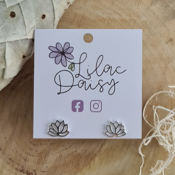 Lotus Outline Sterling Silver Stud Earrings