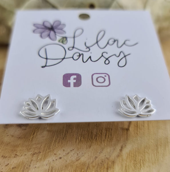 Lotus Outline Sterling Silver Stud Earrings
