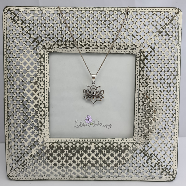Oxidized Lotus Sterling Silver Pendant