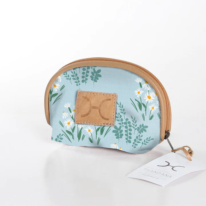 Makeup Bag Laminated Fabric - Crazy Daisy - Sage
