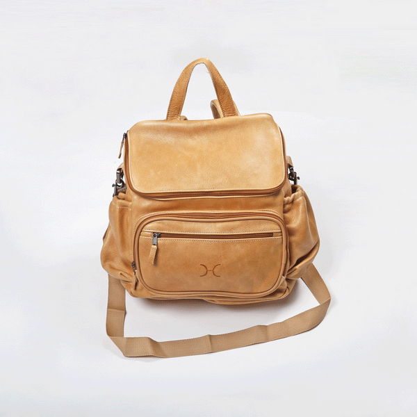 Leather Baby Nappy Backpack - Tobacco