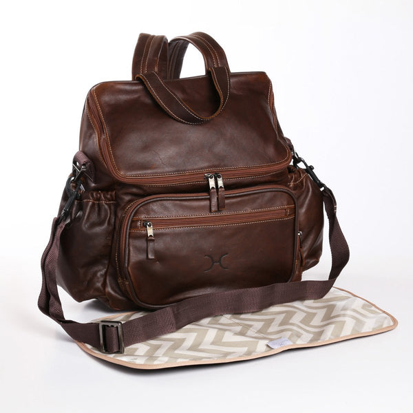 Leather Baby Nappy Backpack - Tobacco