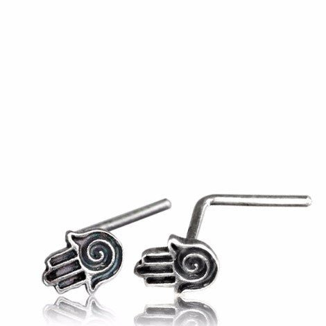 Silver Metal Hamsa Hand Nose Pin