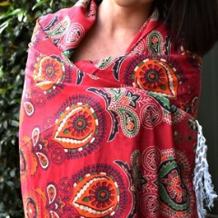 Red Blaze with White Tassel Fringe