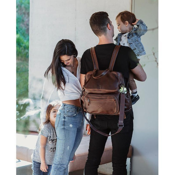 Leather Baby Nappy Backpack - Tobacco