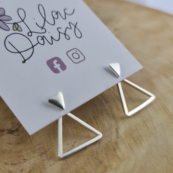 2 in 1 Triangle Sterling Silver Jacket Stud Earrings