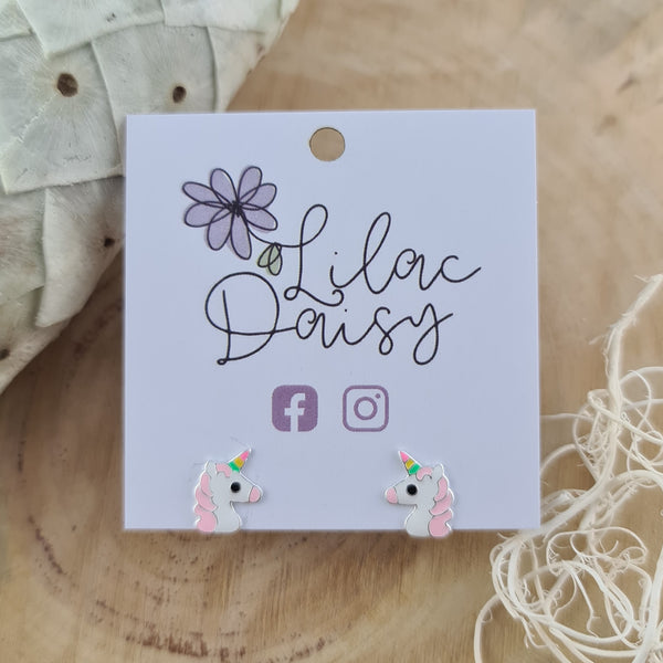 Unicorn - Sterling Silver Stud Earrings (Decorated with Enamel)