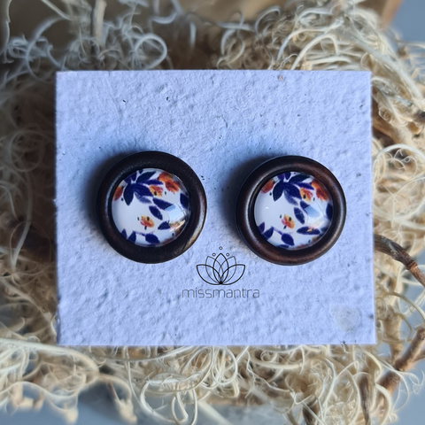 Flower 1 - Wooden Dome Earrings
