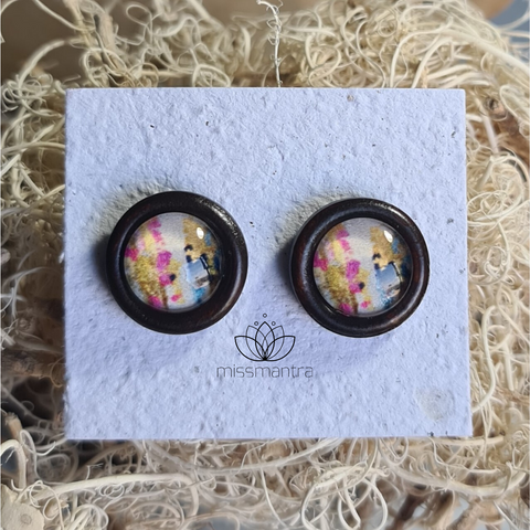 Abstract 1 - Wooden Dome Earrings