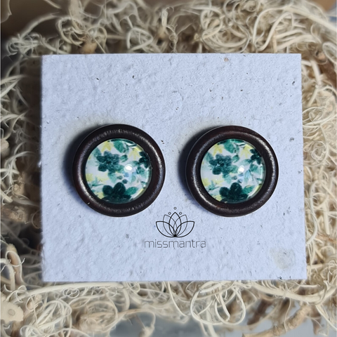 Flower 2 - Wooden Dome Earrings
