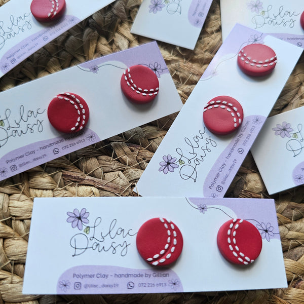 Polymer Clay Earrings - Cricket balls Studs