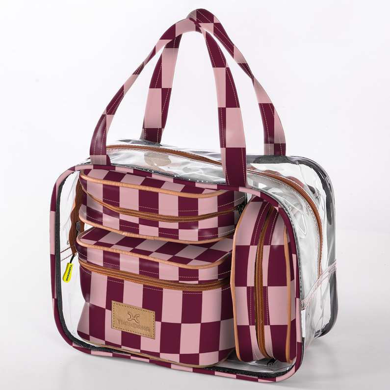 Cosmetic MAXI Bag Set Laminated Fabric - Checkmate - Cherry