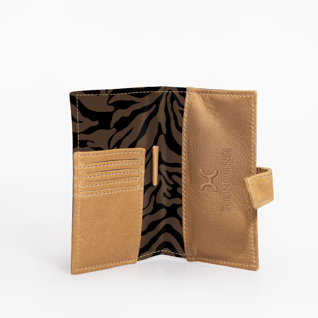 Travel Mini Wallet | Laminated Fabric with Genuine Leather - Nomad Stripe - Coffee
