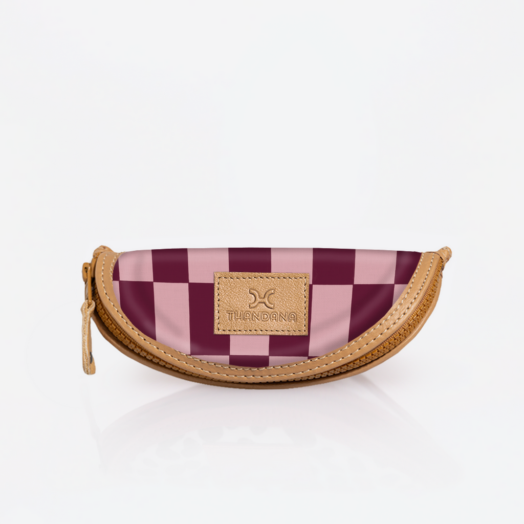 Glasses Case | Laminated Fabric - Checkmate - Cherry