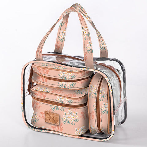 Cosmetic MAXI Bag Set Laminated Fabric - Crazy Daisy - Blush