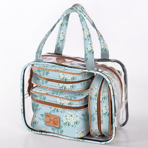 Cosmetic MAXI Bag Set Laminated Fabric - Crazy Daisy - Sage