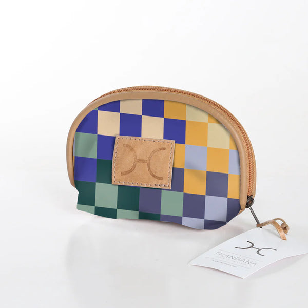 Makeup Bag Laminated Fabric - Checker - Jet