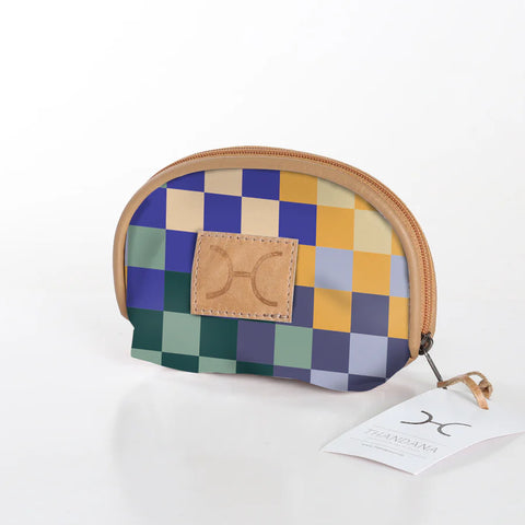 Makeup Bag Laminated Fabric - Checker - Jet
