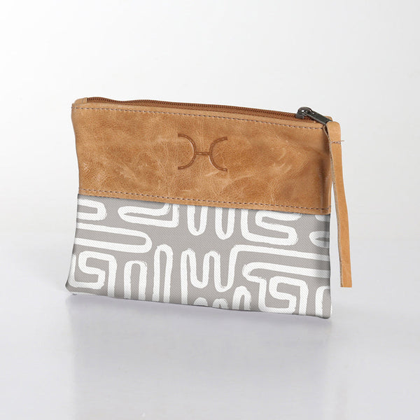 Pouch Laminated Fabric With Leather - Geo - Moonstruck