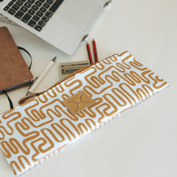 Kids Doodle Pencil Pouch | Laminated Fabric - Linear - Preppy