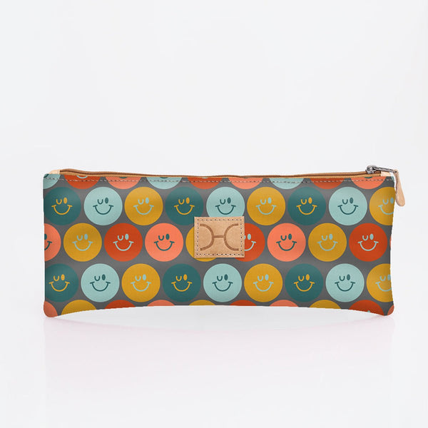Kids Pencil Case Triple Zip | Laminated Fabric - Smiley - Jet