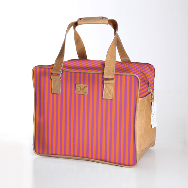 Large Weekender Luggage | Laminated Fabric with Genuine Leather - Linear - Preppy
