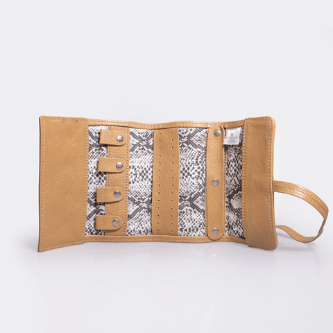 Jewellery Wrap - Hazelnut Leather - Moody Python