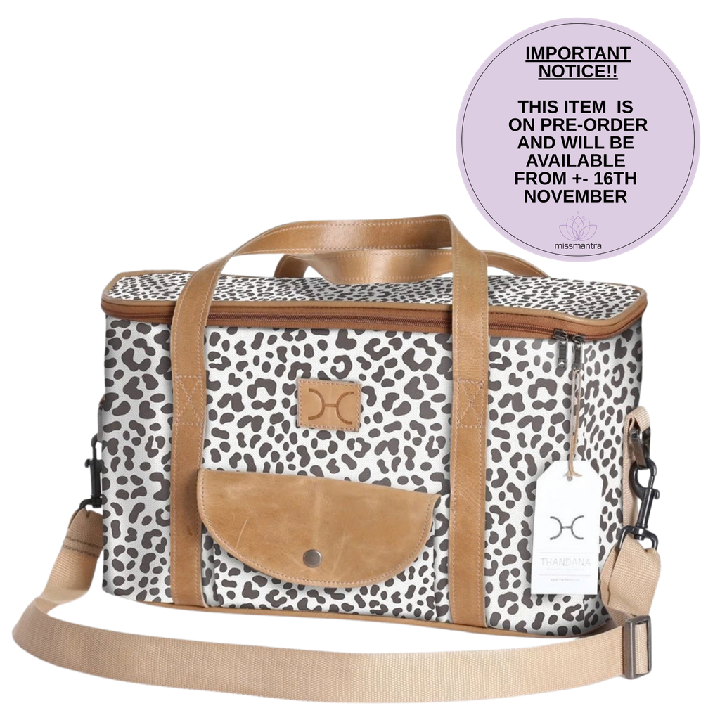 Caddy Cooler Laminated Fabric - Cheetah - White