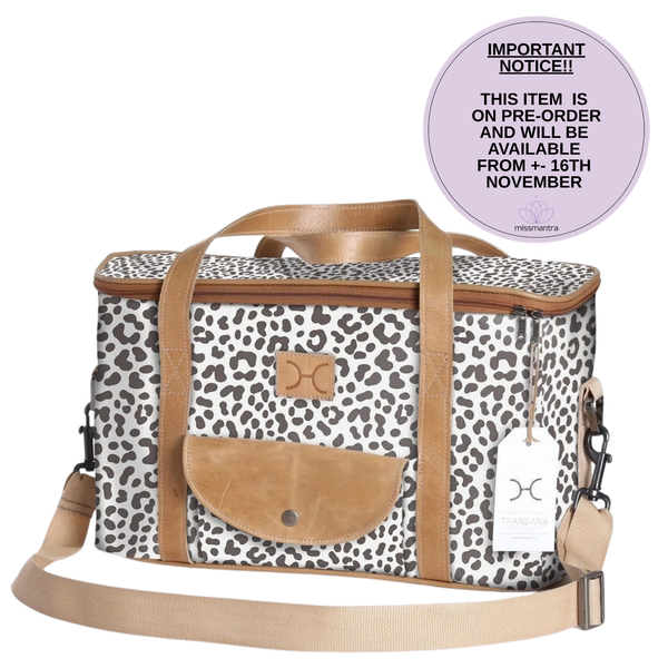 Caddy Cooler Laminated Fabric - Cheetah - White