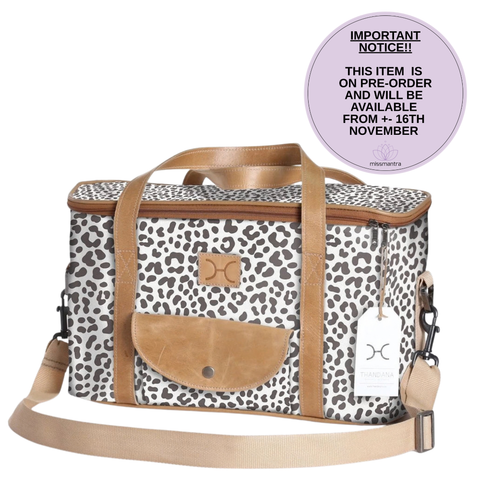 Caddy Cooler Laminated Fabric - Cheetah - White