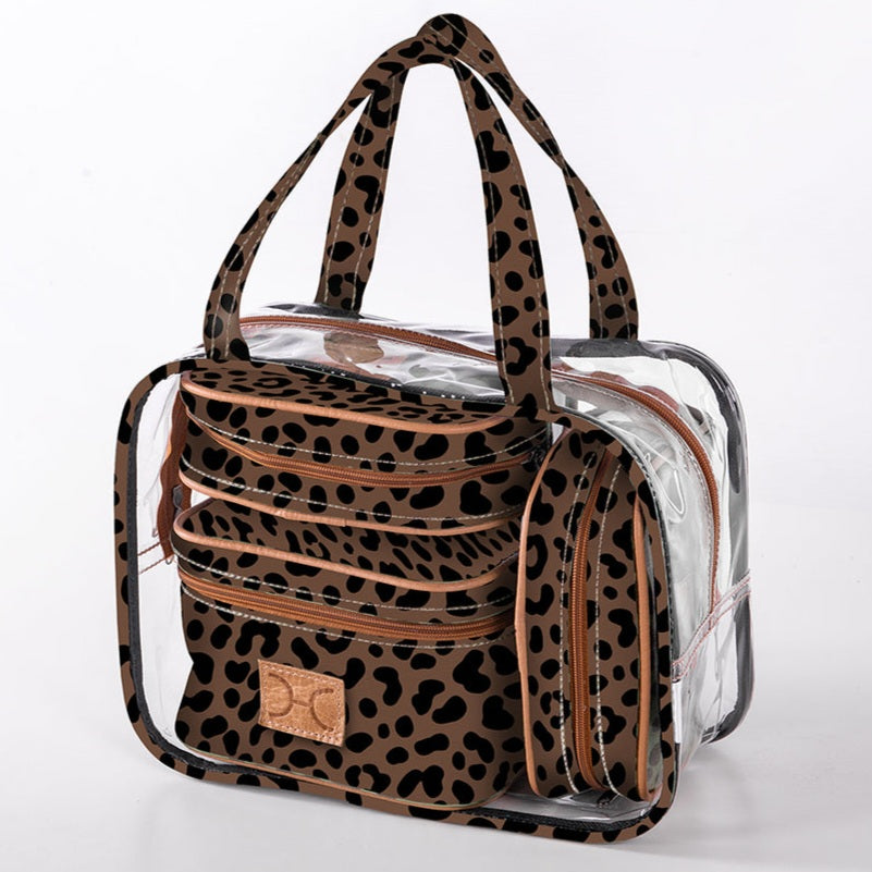 Cosmetic MAXI Bag Set Laminated Fabric - Cheetah - Coffee