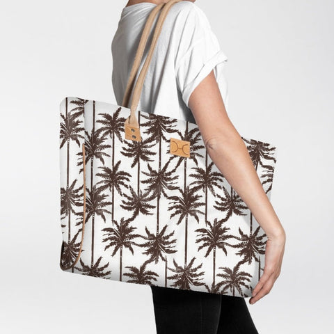 Large Beach Bag Laminated Fabric - Palm - Neutral