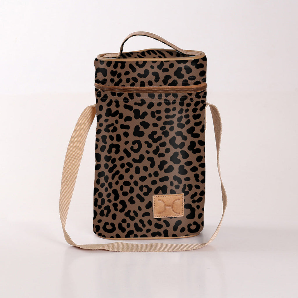 Wine Cooler Double Carry Bag - Laminated Fabric - Cheetah - Coffee