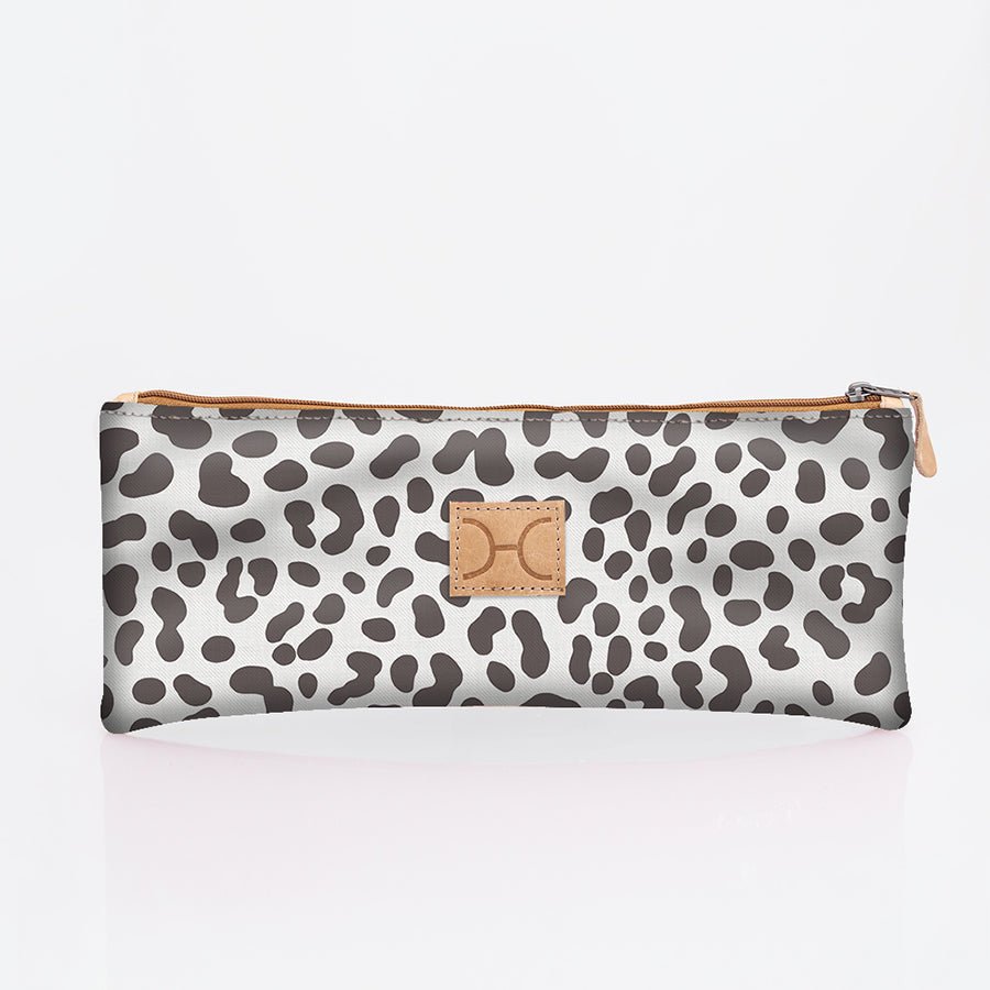 Kids Pencil Case Triple Zip | Laminated Fabric - Cheetah - White