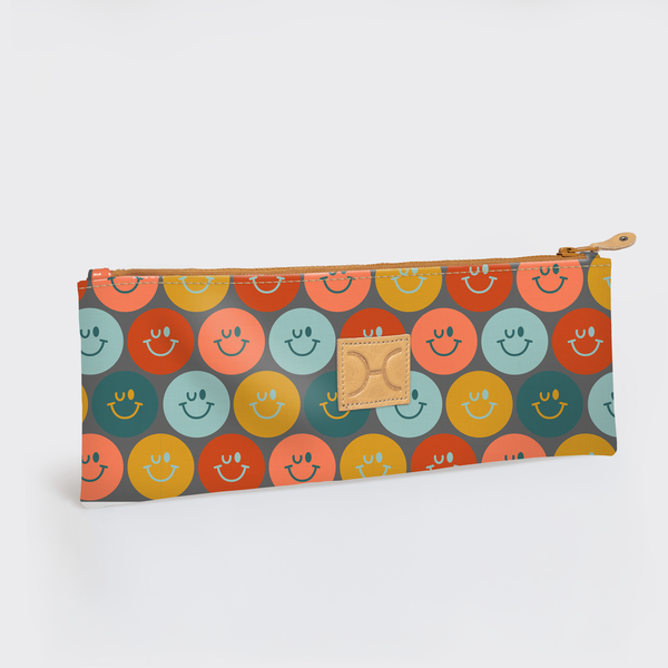 Kids Doodle Pencil Pouch | Laminated Fabric - Smiley - Jet