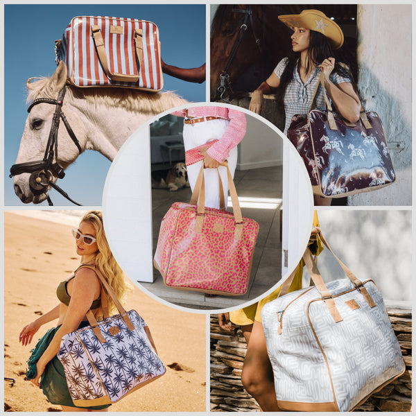 Large Weekender Luggage | Laminated Fabric with Genuine Leather - Cheetah - White