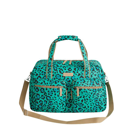 SoGood-Candy Weekender Bag - Aqua Green Leopard